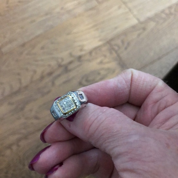 MEN'S 9.25 SS & 14K DIAMONELLE RING - Picture 2 of 9